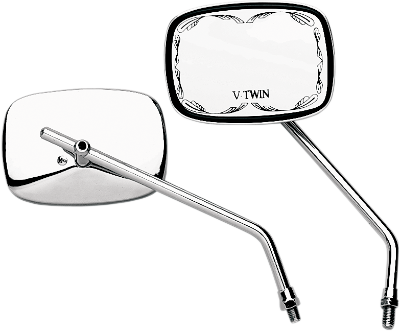 Mirror - Die-Cast - V-Twin Scrolled - Side View - Rectangle - M10 x 1.25 - Chrome - Left - Lutzka's Garage