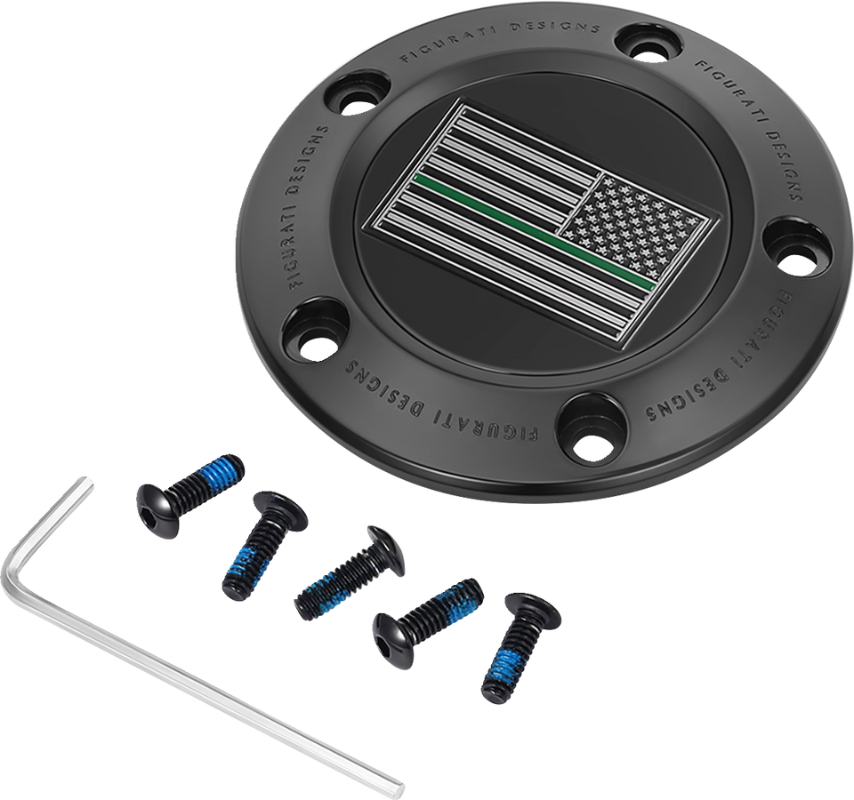 Timing Cover - 5 Hole - Green Line American Flag - Black - Lutzka's Garage