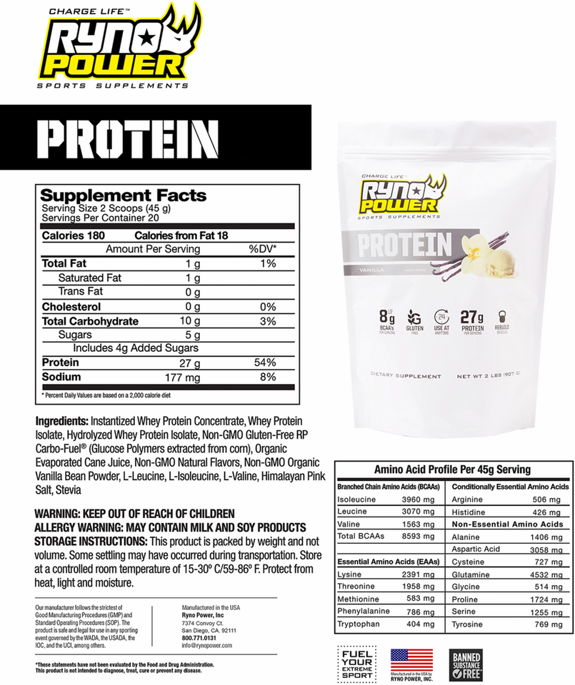 Protein Powder - Vanilla - 1 lb - 10 Servings
