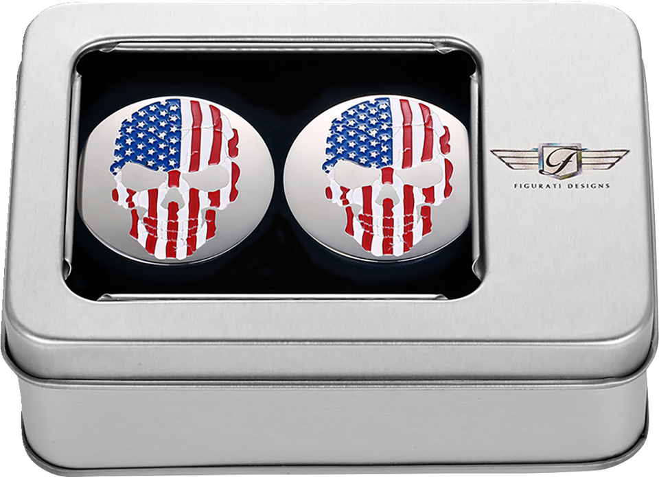Swing Arm Covers - Red/White/Blue Flag Skull