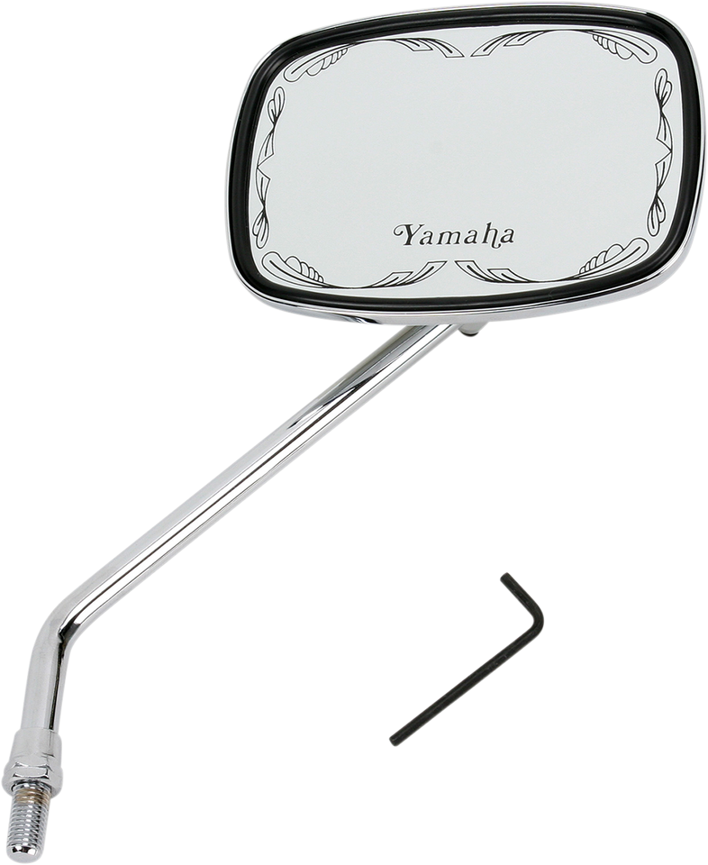 Mirror - Die-Cast - Yamaha Scrolled - Side View - Rectangle - M10 x 1.25 (Left Hand) - Chrome - Lutzka's Garage