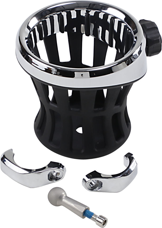 Drink Holder - 1-1/4" Handlebar Mount - Chrome/Chrome Clamp