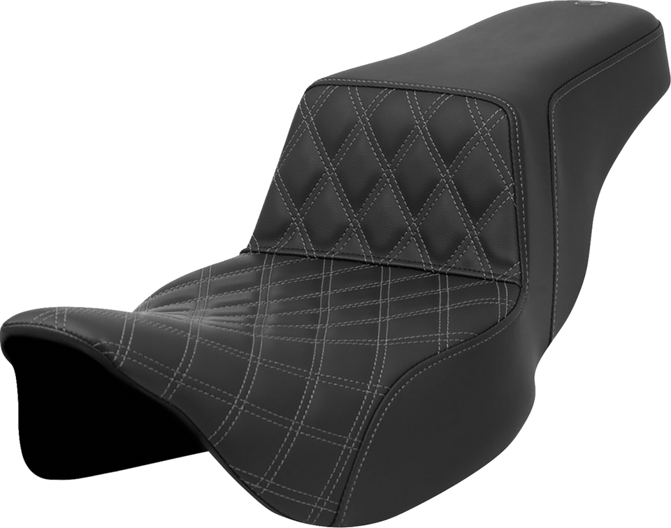 Step-Up Seat - Front Lattice Stitch - Gray Stitch - Extended Reach - FLH/FLT 08-23
