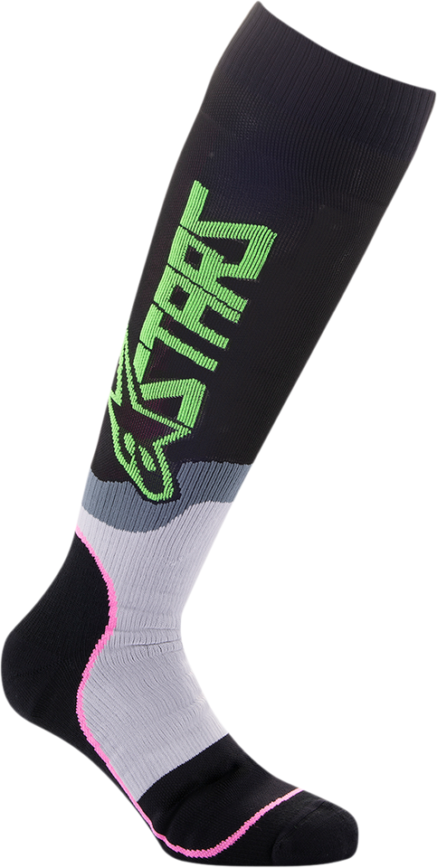 MX Plus-2 Socks - Black/Green/Neon/Pink Fluorescent - Medium - Lutzka's Garage