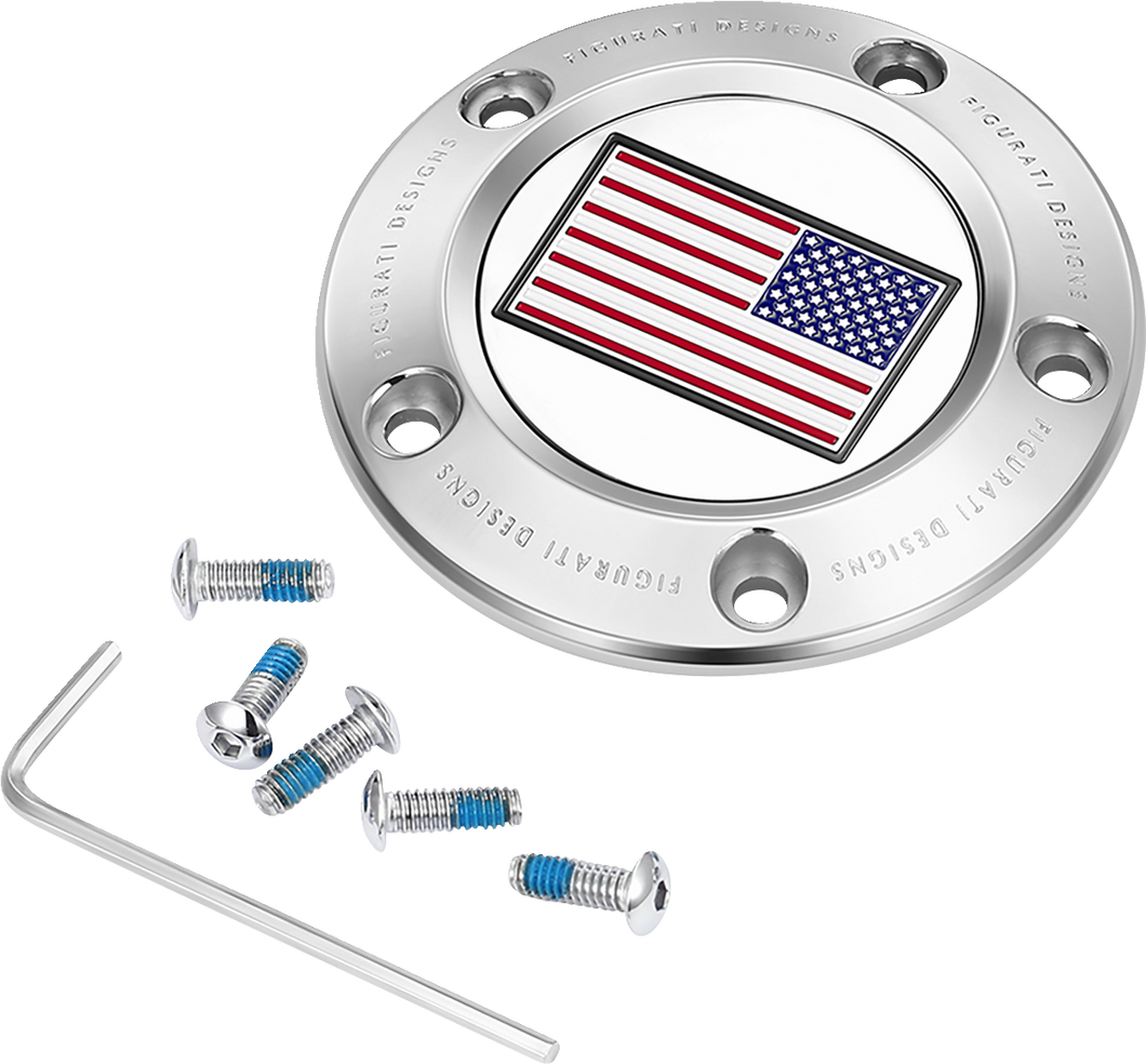 Timing Cover - 5 Hole - American Flag - Stainless Steel - Lutzka's Garage