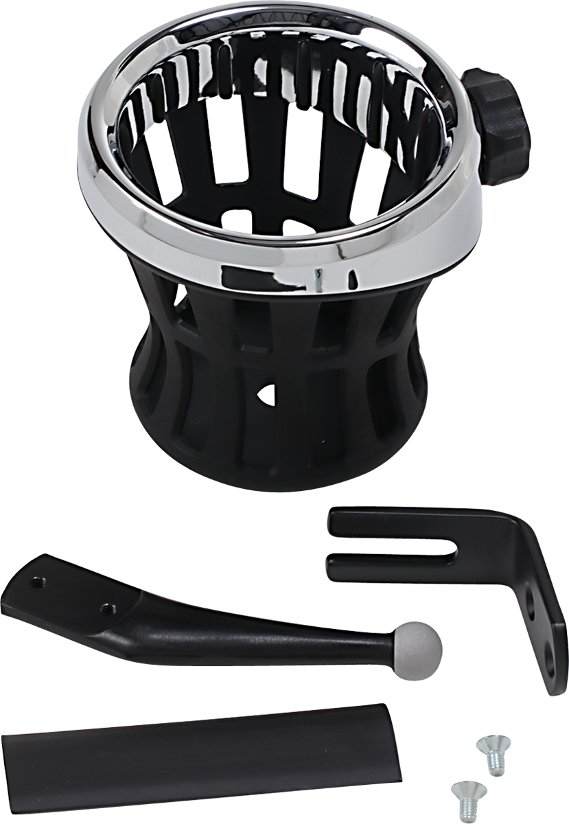 Drink Holder - Passenger Mount - Chrome/Black - Lutzka's Garage