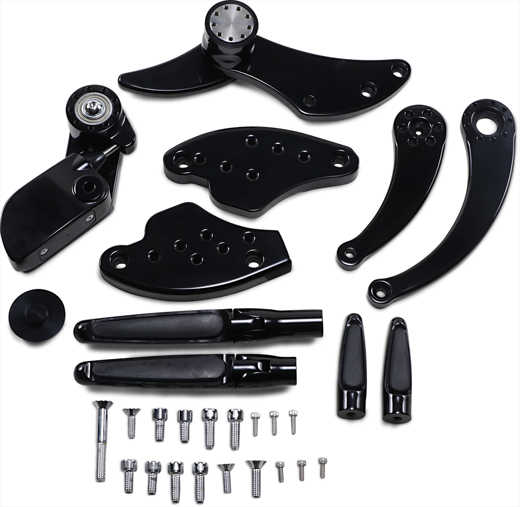 Forward Control - 18+ Softail - Black Anodized - Standard - Folding Rubber Inlay Pegs - Solid Lever - Lutzka's Garage