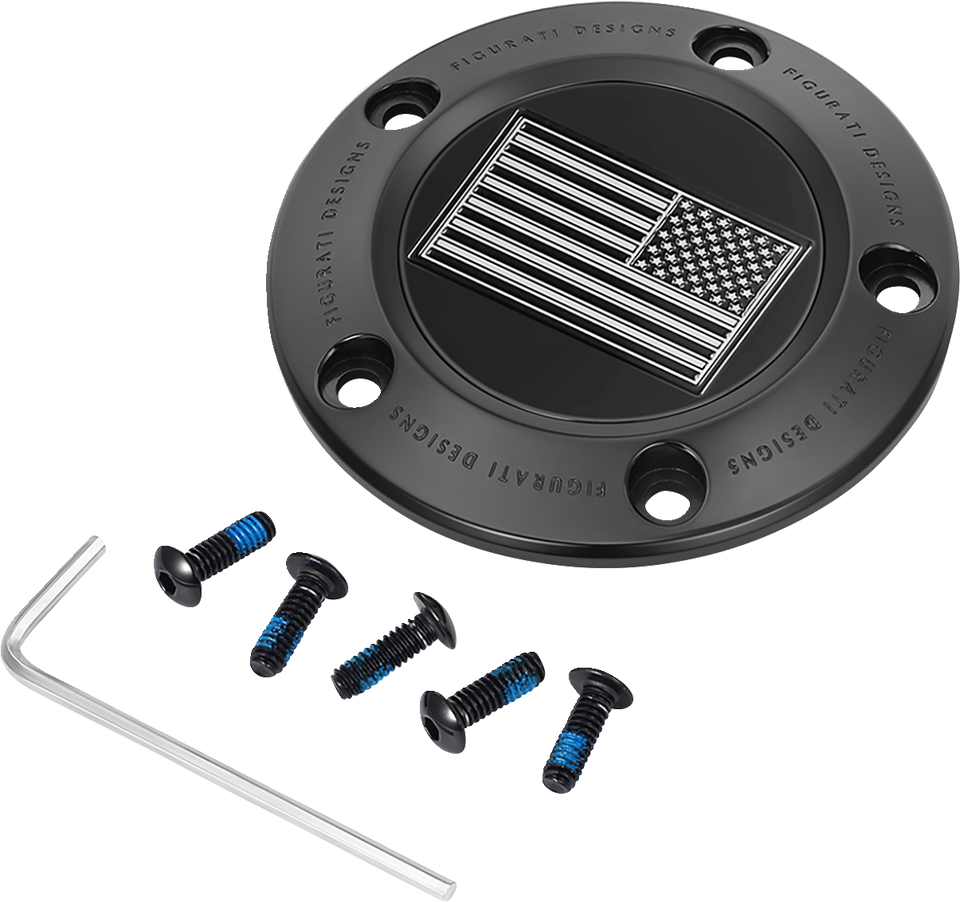 Timing Cover - 5 Hole - American Flag - Contrast Cut - Black - Lutzka's Garage