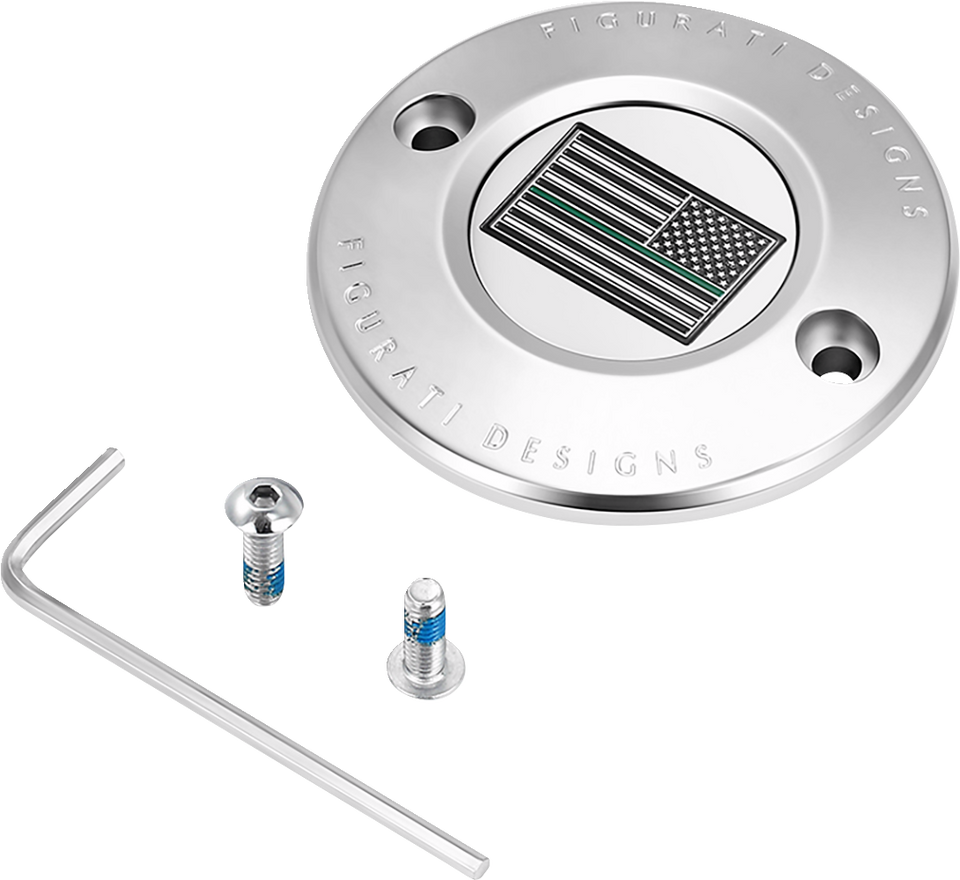 Timing Cover - 2 Hole - Green Line American Flag - Stainless Steel - Lutzka's Garage