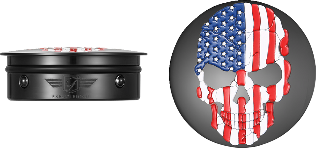 Swing Arm Covers - Red/White/Blue Flag Skull - Custom - Black - Lutzka's Garage