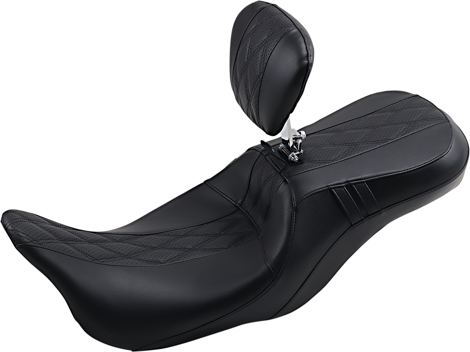 Outcast GT Seat - 2-Up - With Backrest - Black Double Diamond - Perforated - FL 08-22 - Lutzka's Garage