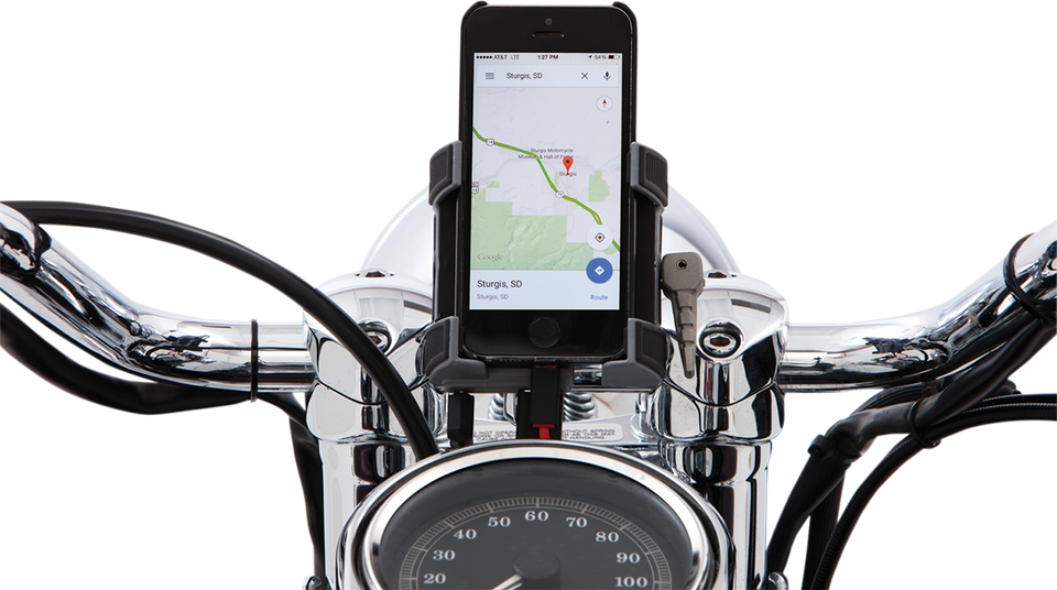 Premium Holder W/Charger - 1-1/4" Black Bar Mount