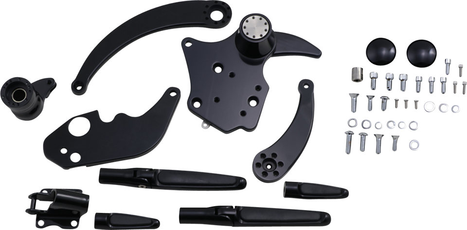 Forward Control - 14+ FLH - Black Anodized - Extended - Folding Rubber Inlay Pegs -Solid Lever - Lutzka's Garage