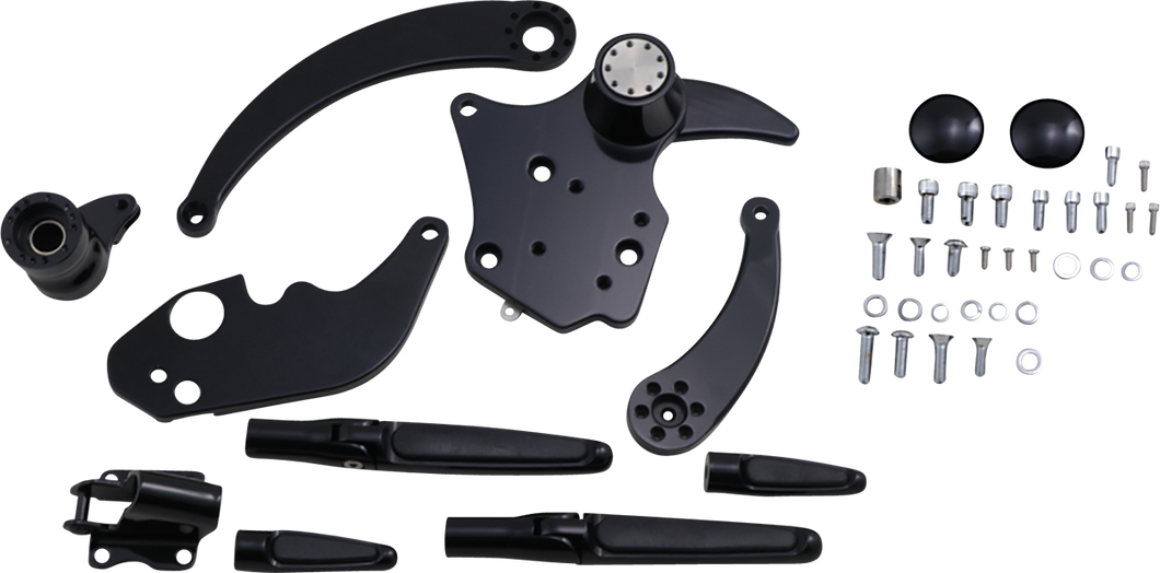 Forward Control - 14+ FLH - Black Anodized - Extended - Folding Rubber Inlay Pegs -Solid Lever - Lutzka's Garage