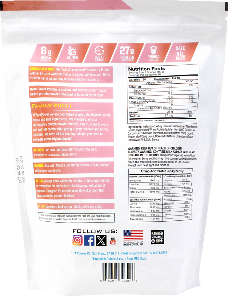 Protein Powder - Strawberry - 2 lb - 20 Servings