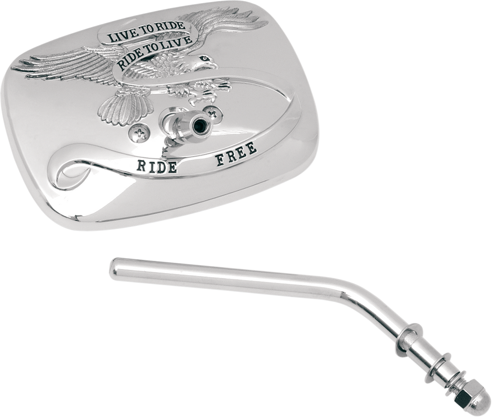 Mirror - "Live to Ride" - Side View - Rectangle - Chrome - Right - Lutzka's Garage