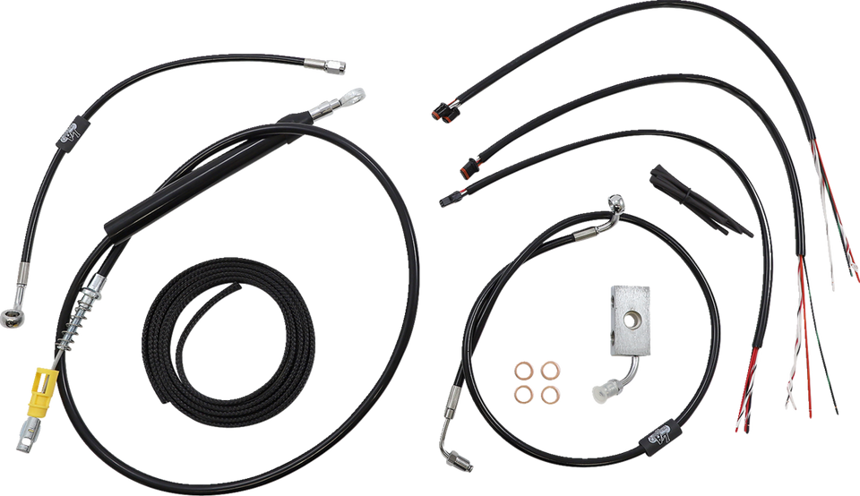 Handlebar Cable/Brake Line Kit - Quick Connect - Complete - 15" - 17" Ape Hanger Handlebars - Black - Lutzka's Garage