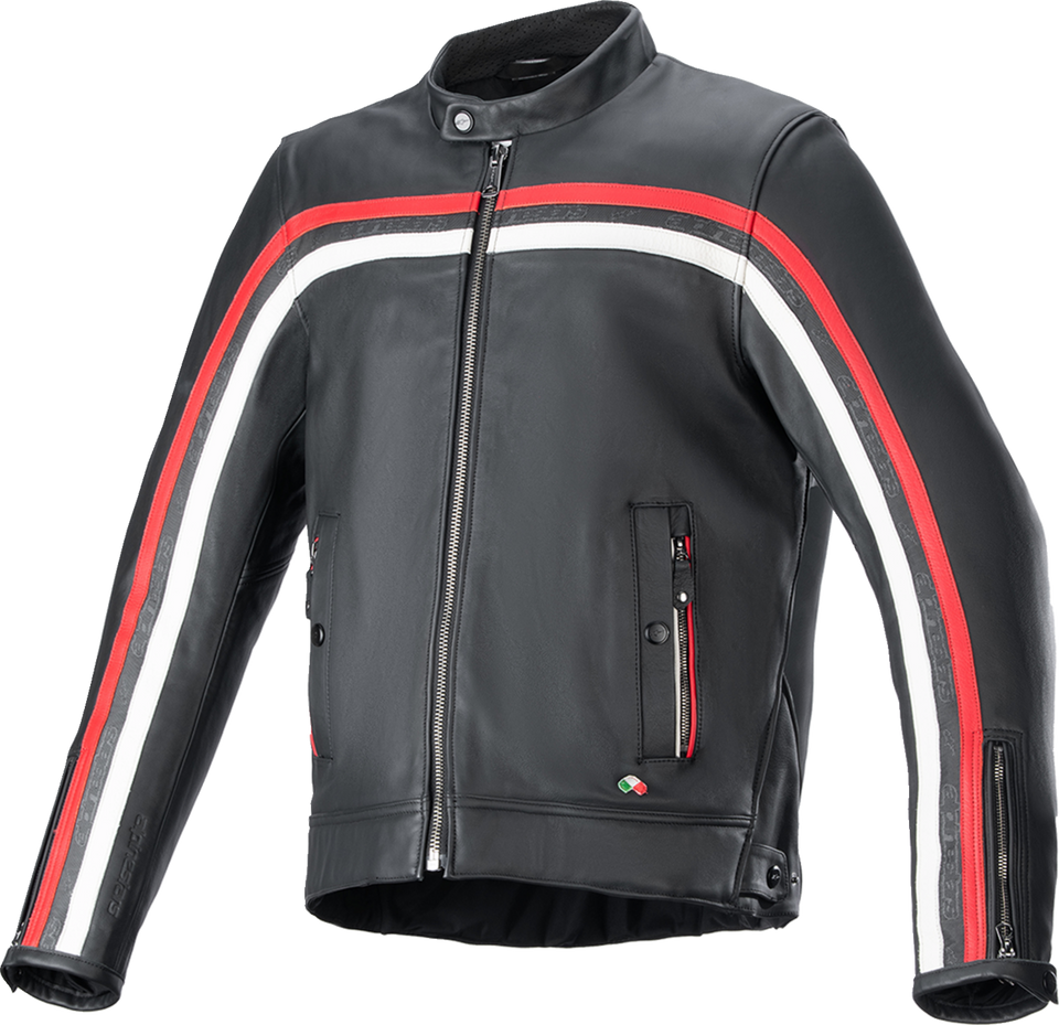 Dyno Leather Jacket - Black/Ruby Red/Ecru - Small - Lutzka's Garage