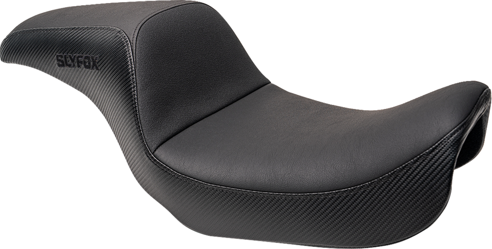 Slyfox Seat - Black Logo - Black Vinyl w/ Slipstop - Carbon Fiber - Dyna - Lutzka's Garage