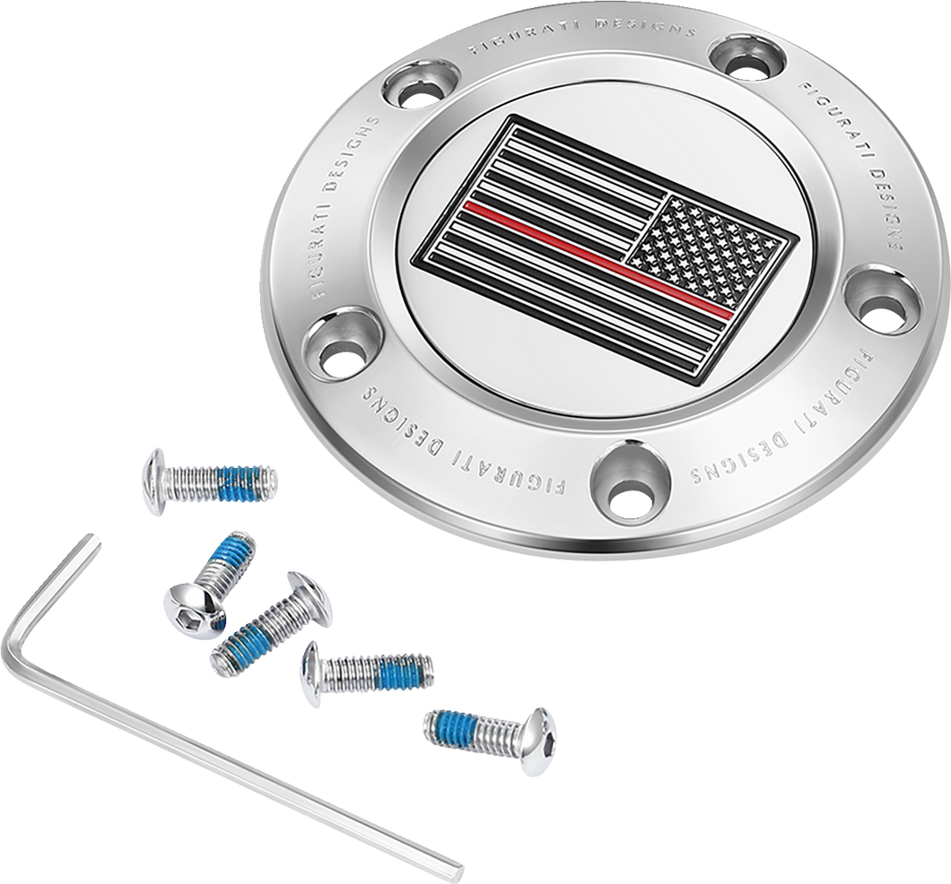 Timing Cover - 5 Hole - Red Line American Flag - Stainless Steel - Lutzka's Garage