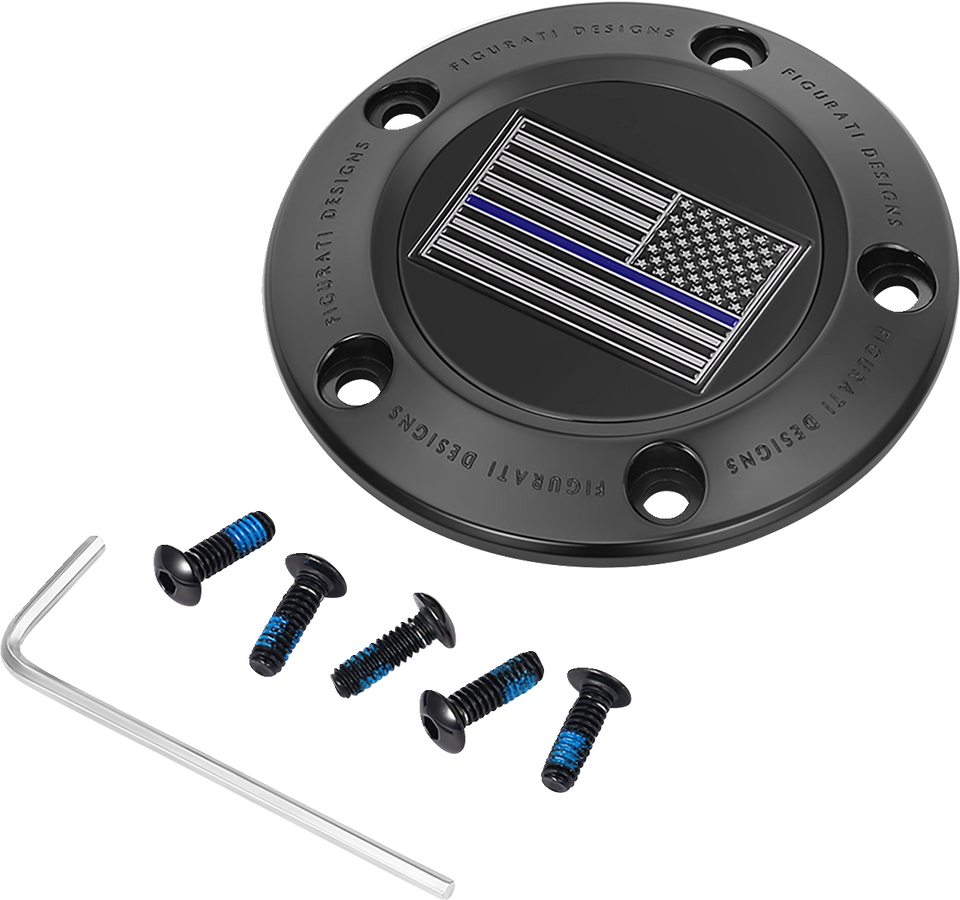 Timing Cover - 5 Hole - Blue Line American Flag - Black - Lutzka's Garage