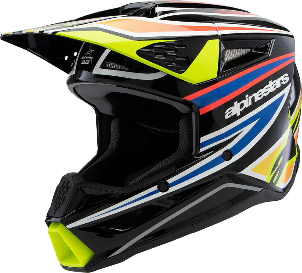 Youth Supertech M3 Helmet - Wurx - Black/Yellow Fluo/Blue/Red Gloss - Small - Lutzka's Garage