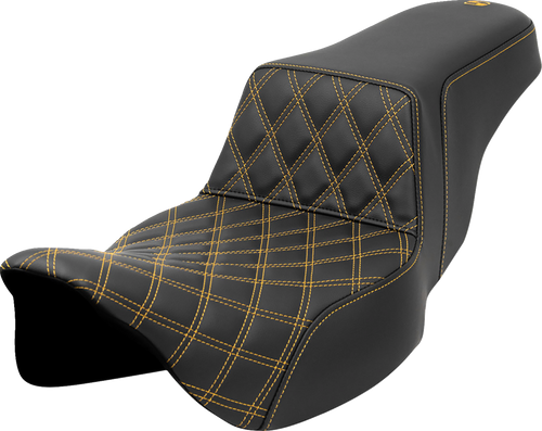 Step-Up Seat - Front Lattice Stitch - Gold Stitch - Extended Reach - FLH/FLT 08-23