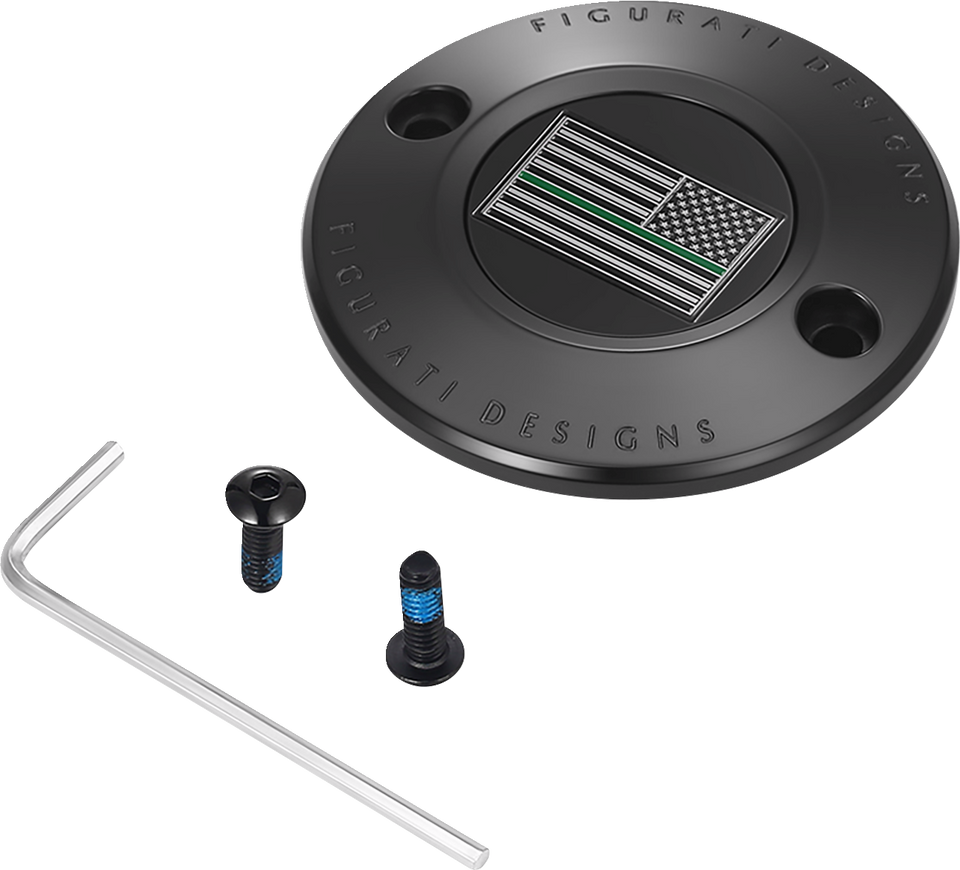 Timing Cover - 2 Hole - Green Line American Flag - Black - Lutzka's Garage
