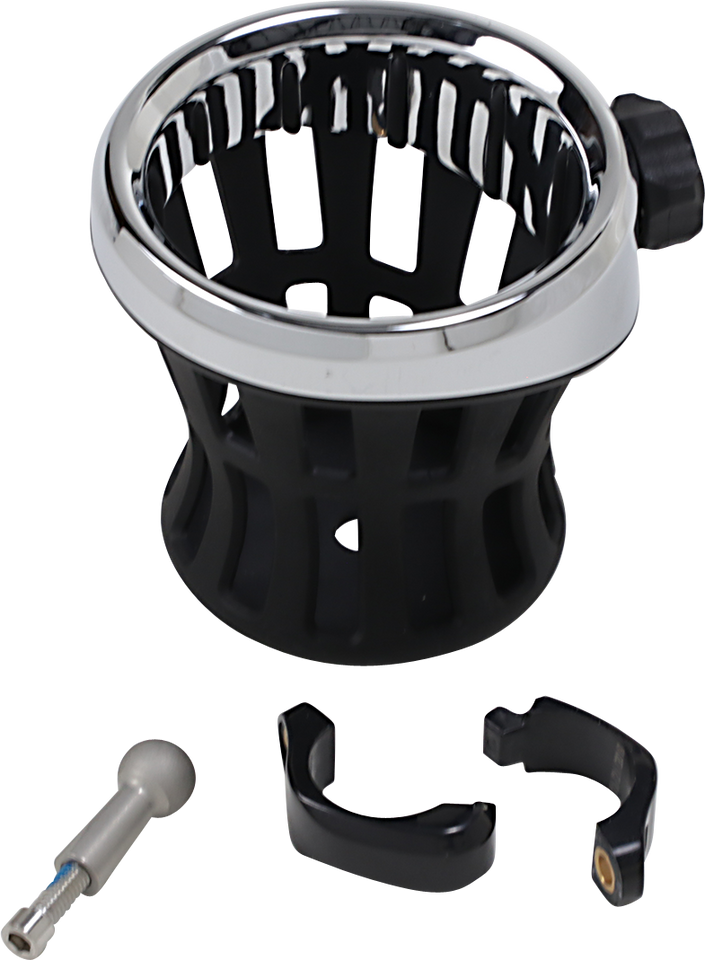 Drink Holder - 1-1/4" Handlebar Mount - Chrome/Black Clamp