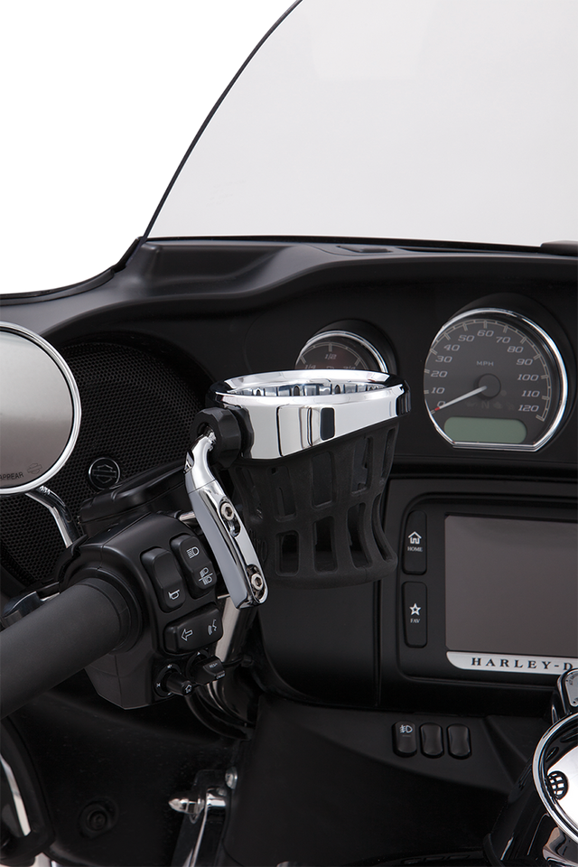 Drink Holder - 1-1/4" Handlebar Mount - Chrome/Chrome Clamp
