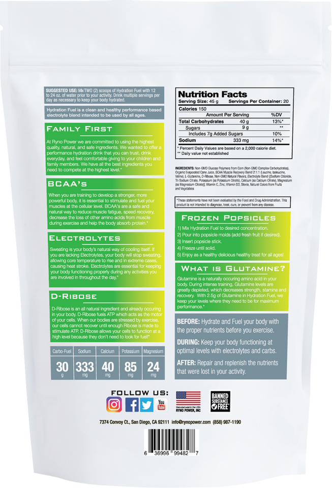 Hydration Fuel Drink Mix - Lemon/Lime - 2 lb - 20 Servings