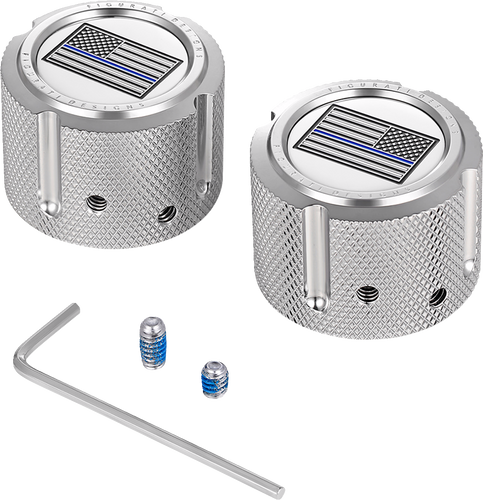 Axle Nut Cover - Front - Stainless Steel - Blue Line Flag - Silver - Lutzka's Garage