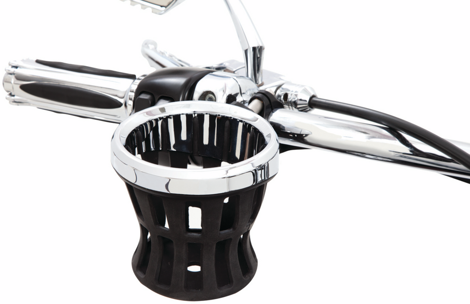 Drink Holder - Gen 2 - Chrome - Chrome 1-1/8"/1-1/4" Handlebar Mount - Lutzka's Garage