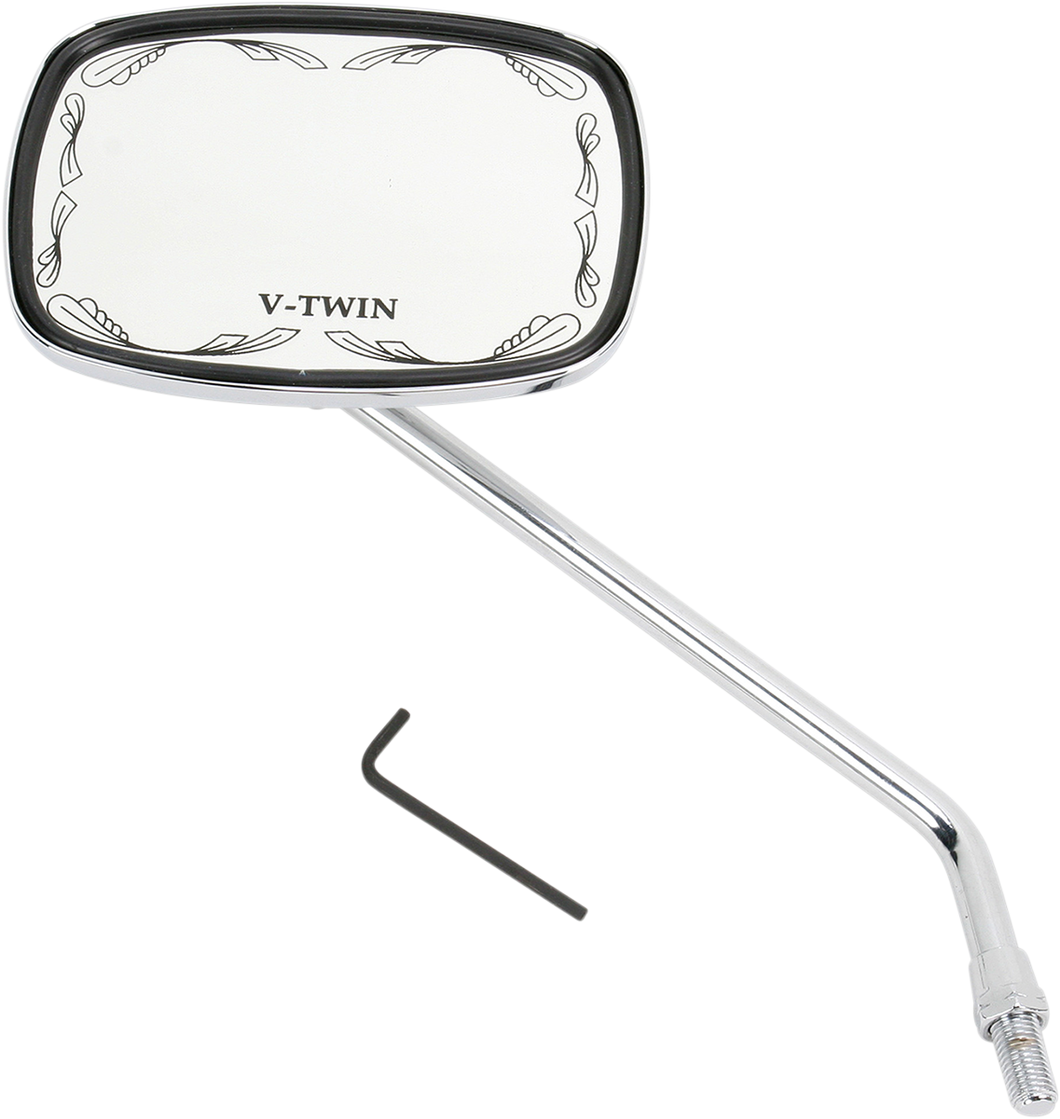 Mirror - Die-Cast - V-Twin Scrolled - Side View - Rectangle - M10 x 1.25 (Left Hand) - Chrome - Lutzka's Garage