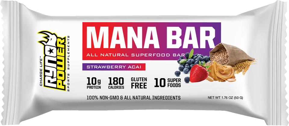 Mana Protein Bar - Strawberry Acai - 12 Pack with Display Caddy