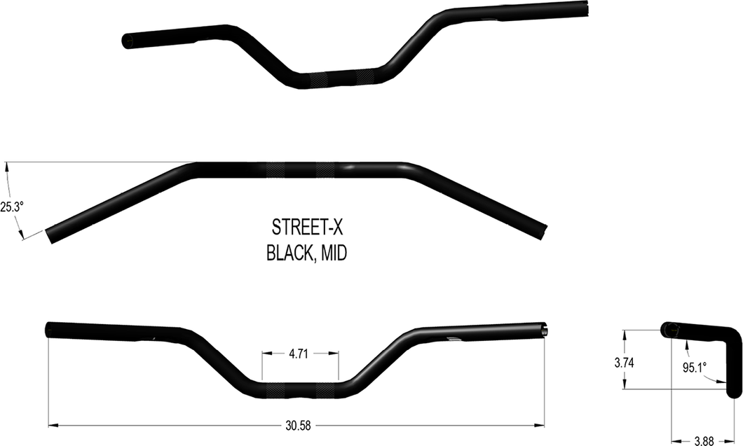 Handlebar - Mid Bend - Black - Lutzka's Garage