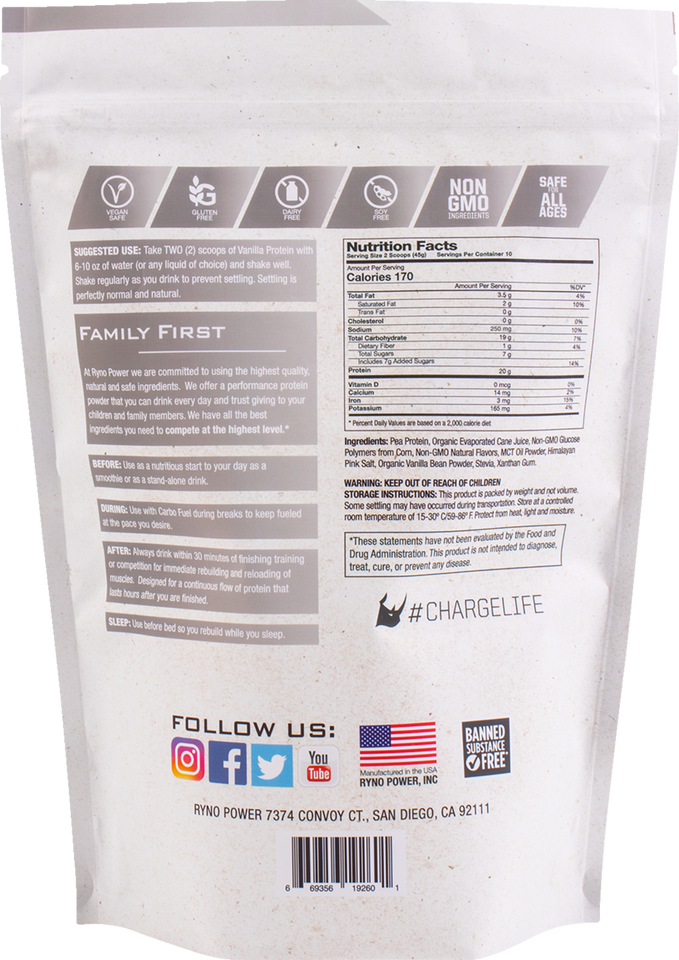 Plant-Based Protein Powder - Vanilla - 1 lb - 10 Servings