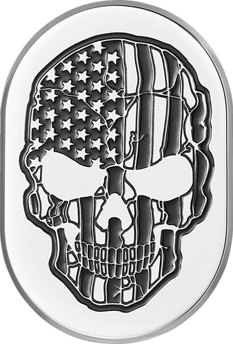 Antenna Cover - Left Rear Fender - Contrast Cut American Flag Skull - Chrome - Lutzka's Garage