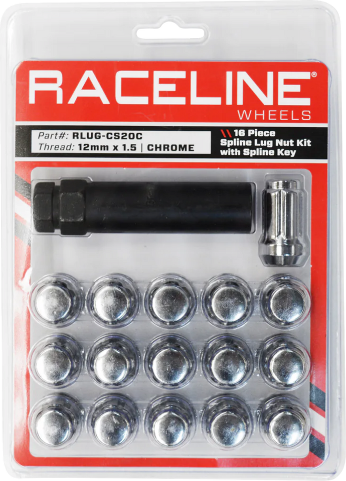 Lug Nuts - Spline Socket - 12 mm x 1.5" - with Spline Key - Chrome - 16 Pack - Lutzka's Garage