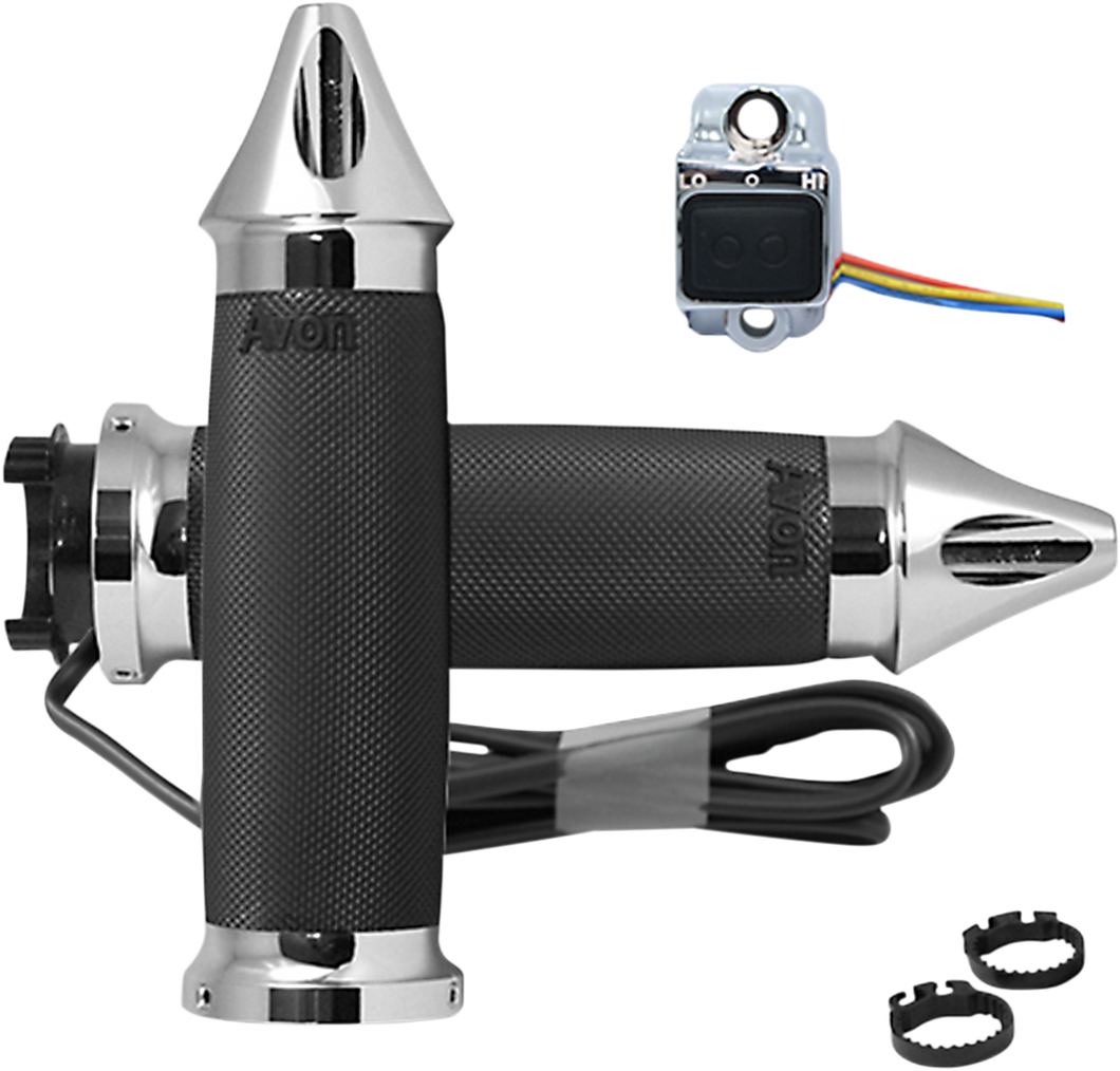 Grips - Heated - Custom Contour - Metric - Spike - Chrome - Lutzka's Garage