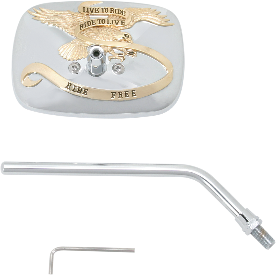 Mirror - "Ride Free" - Side View - Rectangle - M10 x 1.25 (Left Hand) - Gold/Chrome - Right