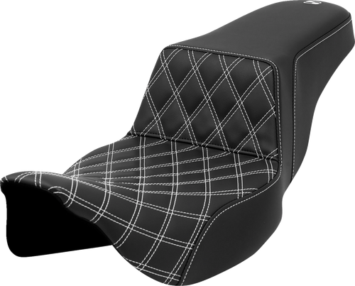 Step-Up Seat - Front Lattice Stitch - White Stitch - Extended Reach - FLH/FLT 08-23