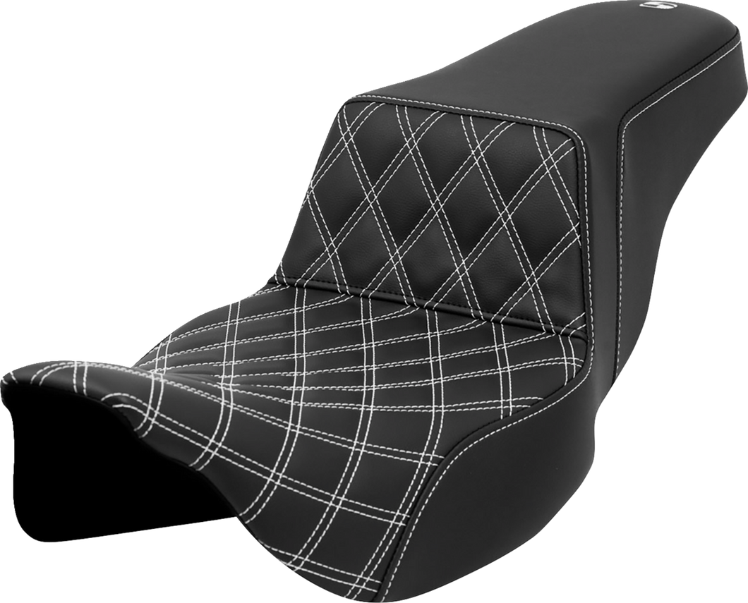 Step-Up Seat - Front Lattice Stitch - White Stitch - Extended Reach - FLH/FLT 08-23