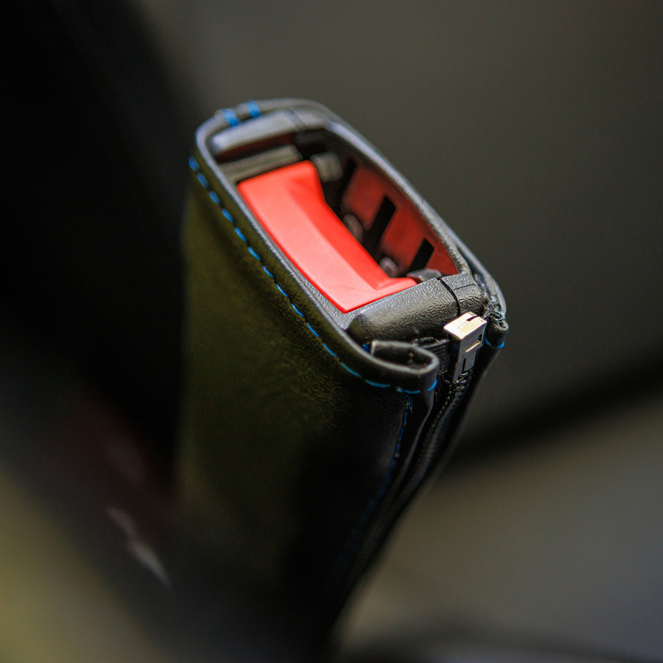 Seat Belt Covers - Black w/ Blue Stitching