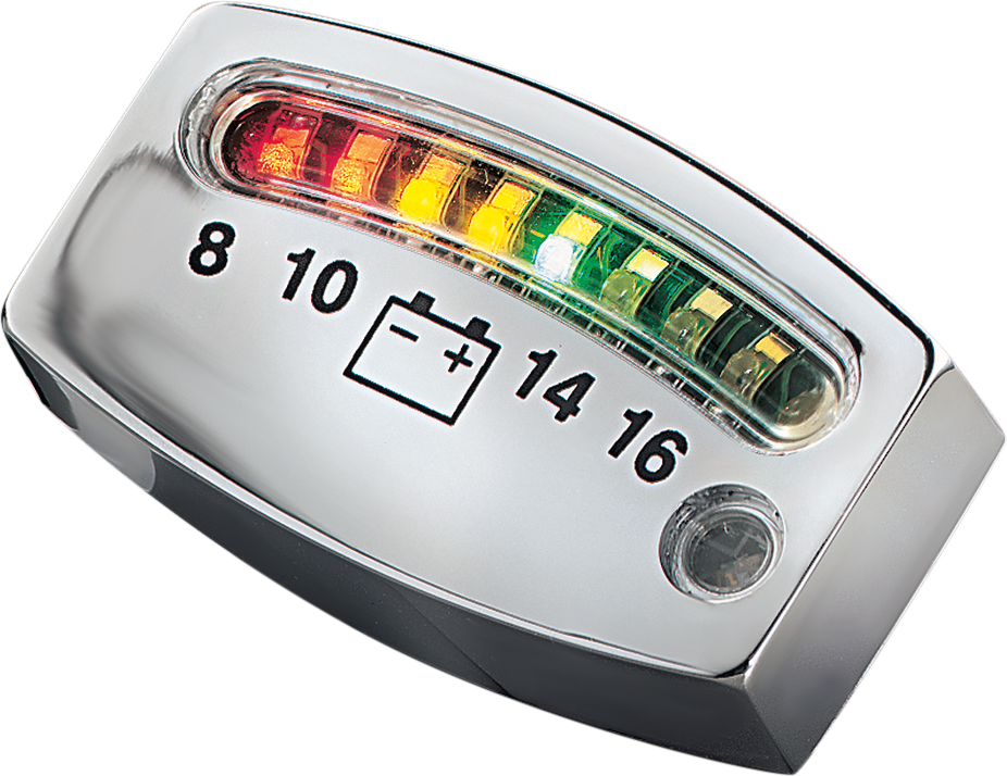 LED Battery Gauge - Chrome - 2" x 3/4" x 3/16" - Lutzka's Garage