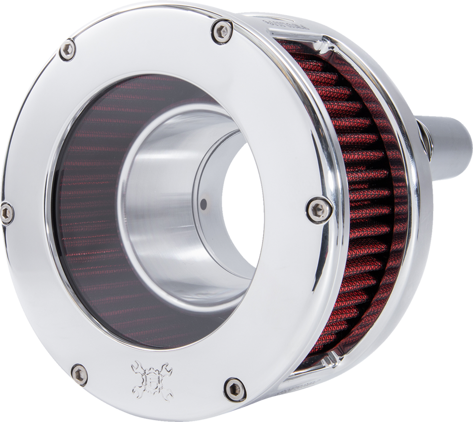 Air Cleaner - BA Series - Chrome - Clear Cover - Red - M8 - Lutzka's Garage