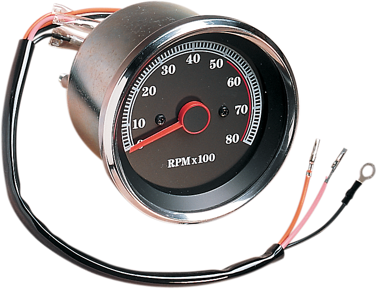 8000 RPM Electronic Tachometer - Stainless Housing Ring - Black Face - Lutzka's Garage