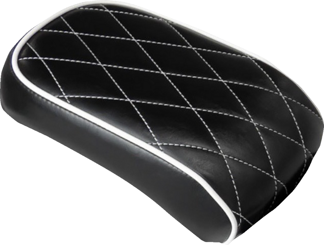 Bare Bones Pillion Pad - Diamond - Black w/ White Stitch - Softail 08-17