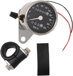 2.4" KPH Mini LED Mechanical Speedometer/Indicators/Trip - Chrome Housing - Black Face - 2:1 - Lutzka's Garage