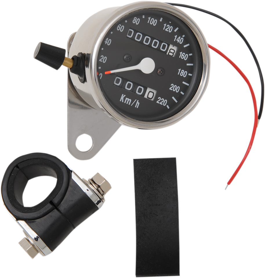 2.4" KPH Mini LED Mechanical Speedometer/Indicators/Trip - Chrome Housing - Black Face - 2:1 - Lutzka's Garage